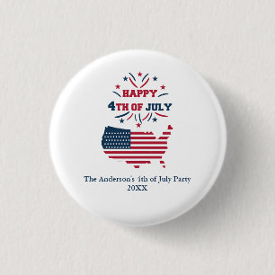 Badge Rond 2,50 Cm Feux d'artifice du 4 juillet Drapeau USA Rouge Bla
