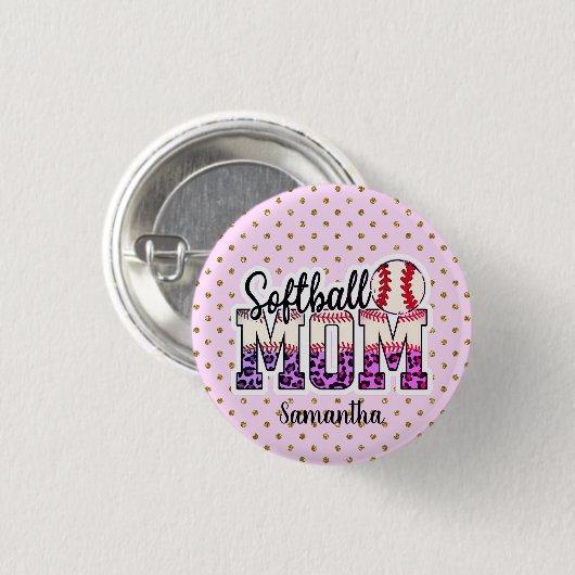 Badge Rond 2,50 Cm Fier Softball Maman Vie (Devant & derrière)