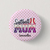 Badge Rond 2,50 Cm Fier Softball Maman Vie (Devant)