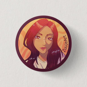 Badge Rond 2,50 Cm Fille, anime, rouge.