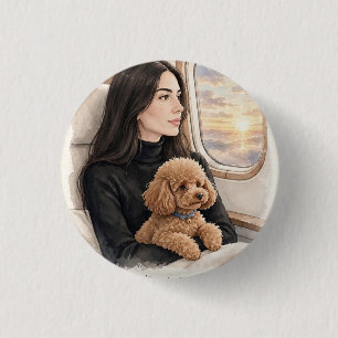 Badge Rond 2,50 Cm Fille avec jouet caniche rouge