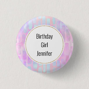Badge Rond 2,50 Cm Fille d'anniversaire bleu formes Rectangle sur ros