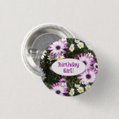 Badge Rond 2,50 Cm Fille d'anniversaire de marguerite violette et bla (Devant & derrière)