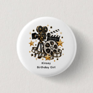Badge Rond 2,50 Cm Fille d'anniversaire de soirée cinéma Hollywood