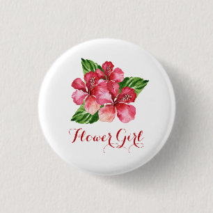 Badge Rond 2,50 Cm Fille de fleurs Hibiscus rouge Tropical Floral