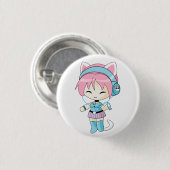Badge Rond 2,50 Cm Fille d'écouteurs de Neko (Devant & derrière)