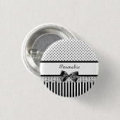 Badge Rond 2,50 Cm Fille Noir et Blanc Victorian Stripes Avec Nom (Devant & derrière)