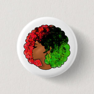 Badge Rond 2,50 Cm Fille noire panafricaine femme rouge vert fierté a