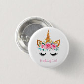 Badge Rond 2,50 Cm Fille Parties scintillant Unicorne visage Annivers (Devant & derrière)