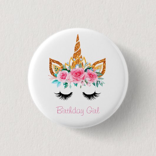 Badge Rond 2,50 Cm Fille Parties scintillant Unicorne visage Annivers (Devant)