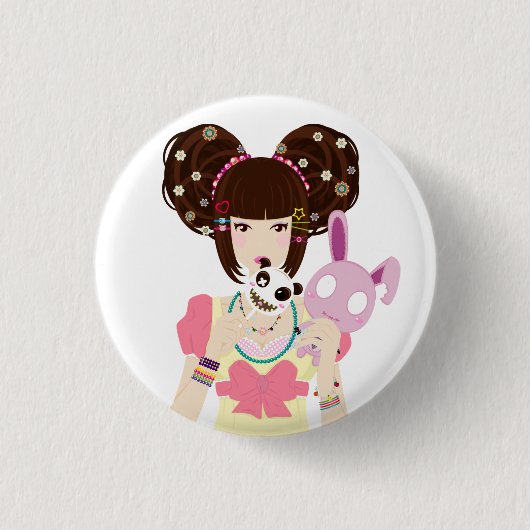 Badge Rond 2,50 Cm Fille Yuriko de Harajuku (Devant)