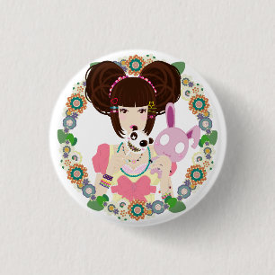 Badge Rond 2,50 Cm Fille Yuriko de Harajuku - encadré