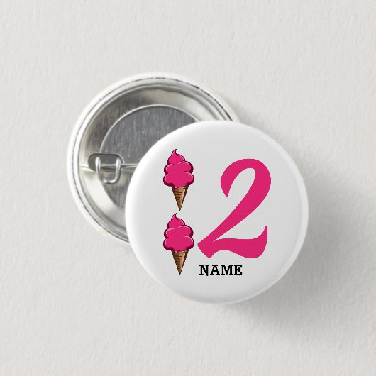 Badge Rond 2,50 Cm Filles Deuxième fête d'anniversaire Crème de glace (Devant & derrière)
