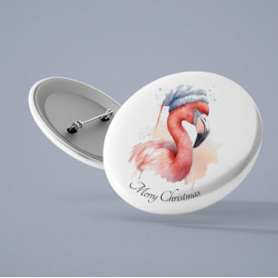 Badge Rond 2,50 Cm Flamant rose père Noël Snowbird, personnalisé
