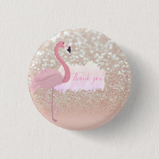Badge Rond 2,50 Cm Flamant rose rose brillant moderne, Merci (Devant)