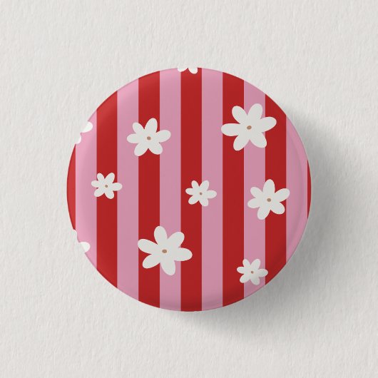 Badge Rond 2,50 Cm Fleur à rayure rouge et rose (Devant)