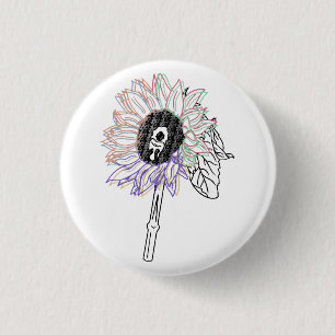 Badge Rond 2,50 Cm Fleur Arc-en-ciel Art Funky