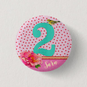 Badge Rond 2,50 Cm Fleur bohème vintage de 2e anniversaire