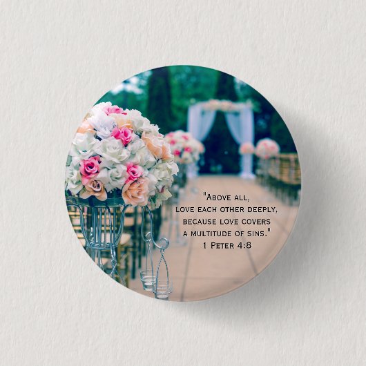 Badge Rond 2,50 Cm Fleur Bouquet Amour et Mariage Aisle Bible Verse (Devant)