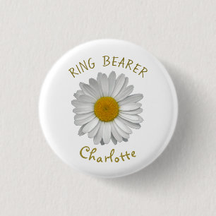 Badge Rond 2,50 Cm Fleur Daisy Gold Name Ring Bearer