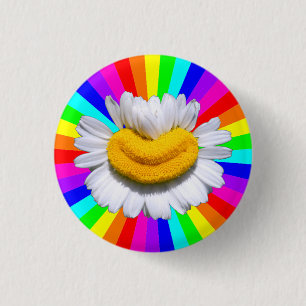 Badge Rond 2,50 Cm Fleur de Camomille Radieuse et Heureuse Sourire Au