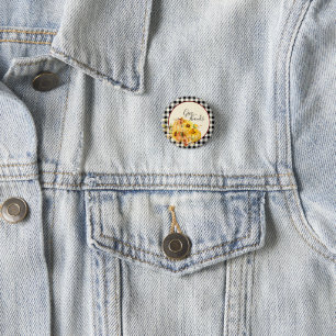 Badge Rond 2,50 Cm Fleur de citrouille et check Thanksgiving
