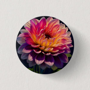 Badge Rond 2,50 Cm Fleur de dahlia rose et orange chaud