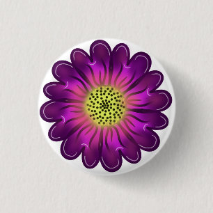 Badge Rond 2,50 Cm Fleur de dahlia violette et rose néon lumineuse pe