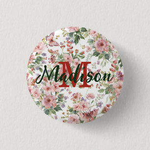 Badge Rond 2,50 Cm Fleur de fleur sauvage colorée de luxe papillon bl