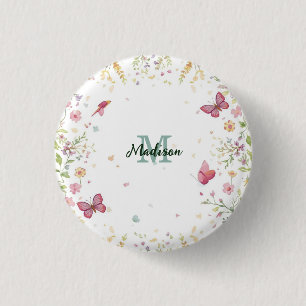 Badge Rond 2,50 Cm Fleur de fleur sauvage colorée de luxe papillon bl
