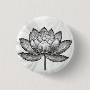 Badge Rond 2,50 Cm Fleur de lotus dessinée à la main, fleur de lys d'