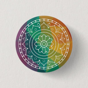 Badge Rond 2,50 Cm Fleur de mandala en boho coloré arc-en-ciel