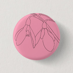 Badge Rond 2,50 Cm Fleur de perce-neige rose et noire 