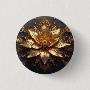 Badge Rond 2,50 Cm Fleur d'Or Luxueuse