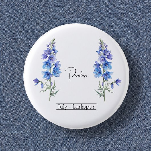 Badge Rond 2,50 Cm Fleur du mois de naissance Juillet Larkspur