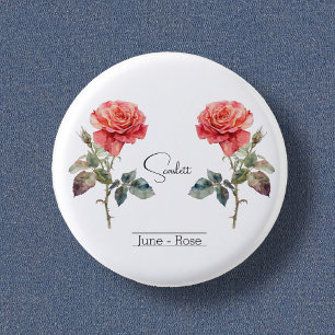 Badge Rond 2,50 Cm Fleur du mois de naissance Juin Rose
