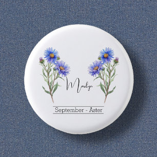 Badge Rond 2,50 Cm Fleur du mois de naissance Septembre Aster