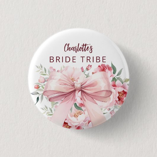 Badge Rond 2,50 Cm Fleur rose bow BriDE Tribe (Devant)