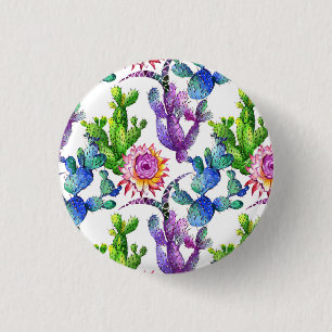 Badge Rond 2,50 Cm Fleur sauvage d'aquarelle Cactus Motif