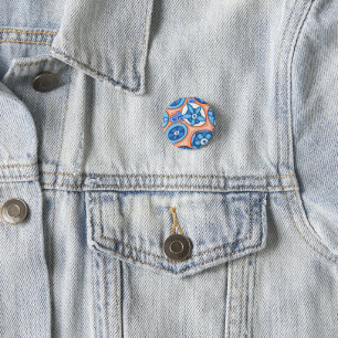 Badge Rond 2,50 Cm Fleurs Abstraites bleues et orange Peinture origin