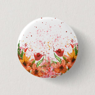Badge Rond 2,50 Cm Fleurs Abstraites Modernes Vertes et Orange