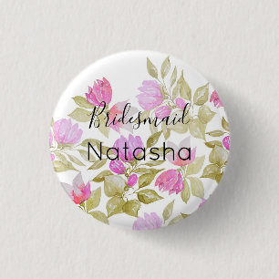 Badge Rond 2,50 Cm Fleurs Aquarelles Pastel Rose Et Lilac
