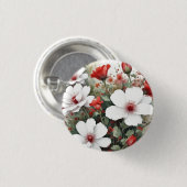 Badge Rond 2,50 Cm Fleurs blanches et rouges Elégante aquarelle (Devant & derrière)