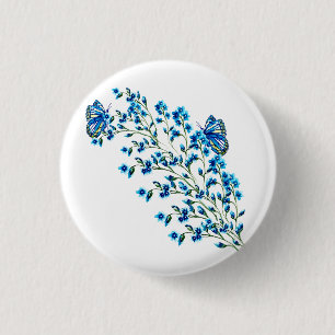 Badge Rond 2,50 Cm Fleurs bleues délicates avec papillon