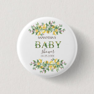 Badge Rond 2,50 Cm Fleurs botaniques aquarelles Citrons Baby Shower