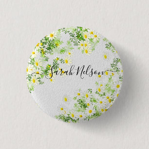 Badge Rond 2,50 Cm Fleurs chamomiles jaunes