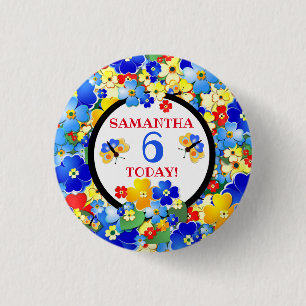 Badge Rond 2,50 Cm Fleurs colorées Nom personnalisé âge Anniversaire