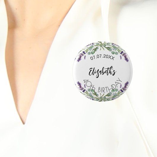 Badge Rond 2,50 Cm Fleurs de lavande d'anniversaire eucalyptus verdur