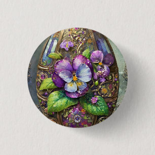 Badge Rond 2,50 Cm Fleurs de violettes sauvages Pied d'Oiseau Œuf de