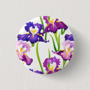 Badge Rond 2,50 Cm Fleurs d'Iris de prairie rustique pourpre Aquarell